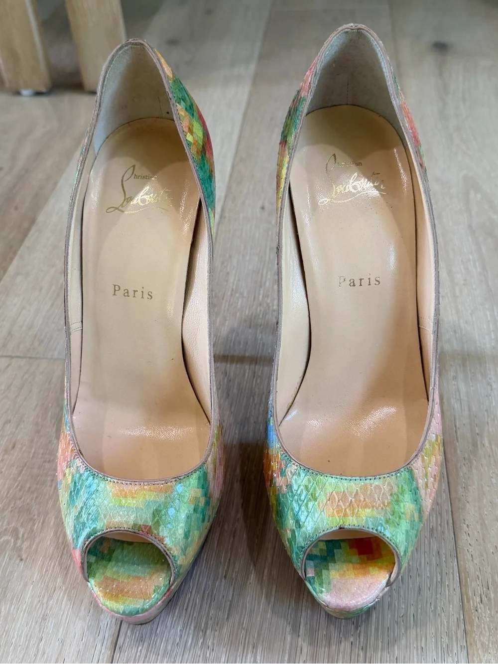 Christian Louboutin Python Pixel Troca 140 Peep Toe Platform Pumps, Size 39